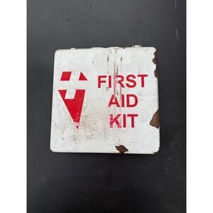 Vintage Metal First Aid Kit w Original Supplies Industrial Wall Mount Case